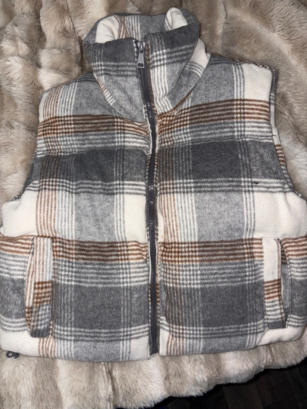 Stoosh Plaid Vest in Gray, Cream & Brown